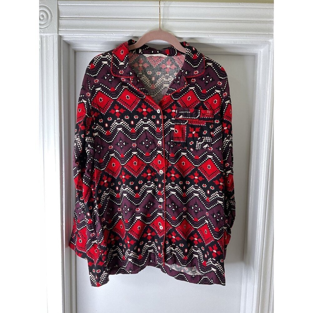 Woolrich Shirt Women's Red Long Sleeve Button-Up Cotton Aztec Southwestern Size
